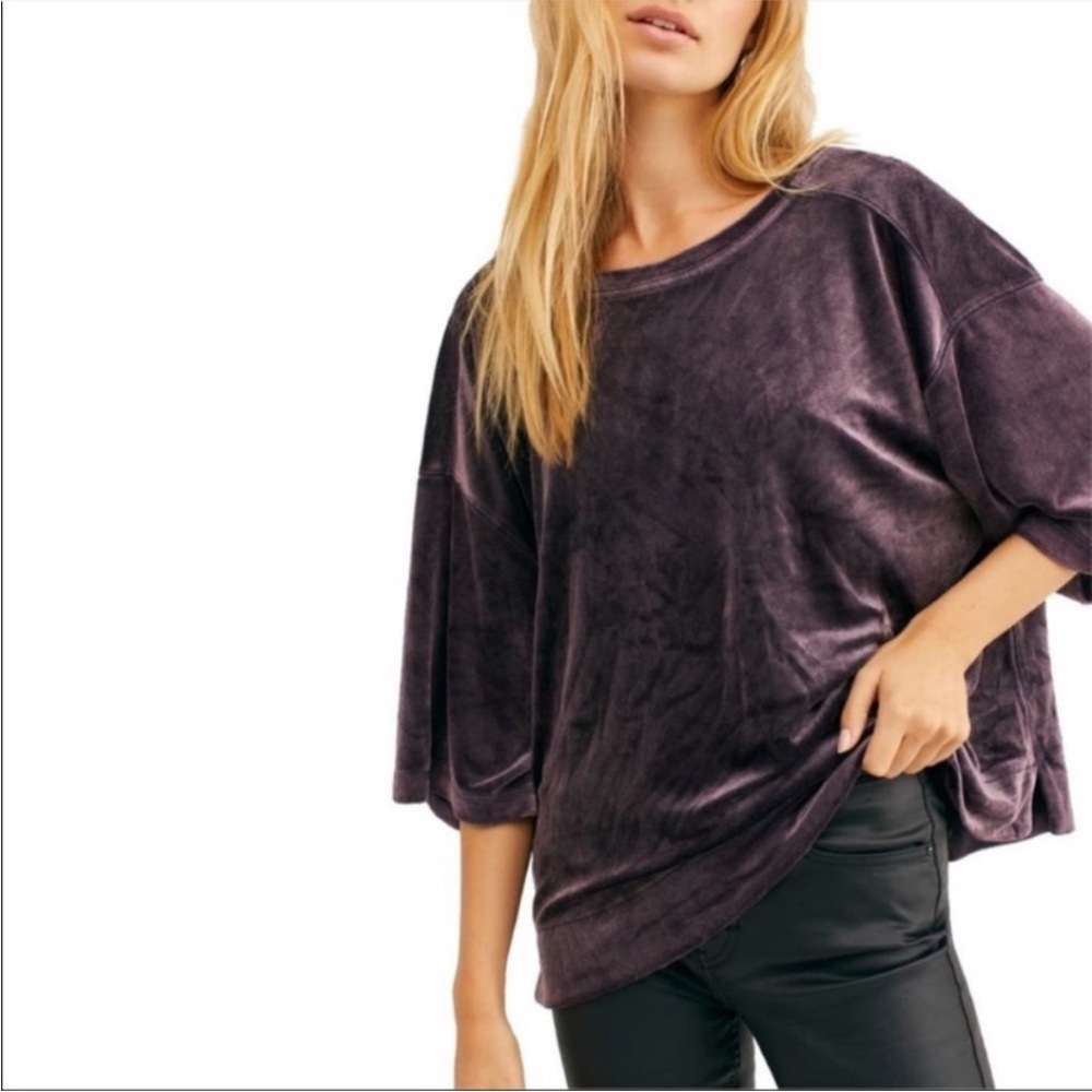 Free People Valerie Velour Oversized Top in Purple size L